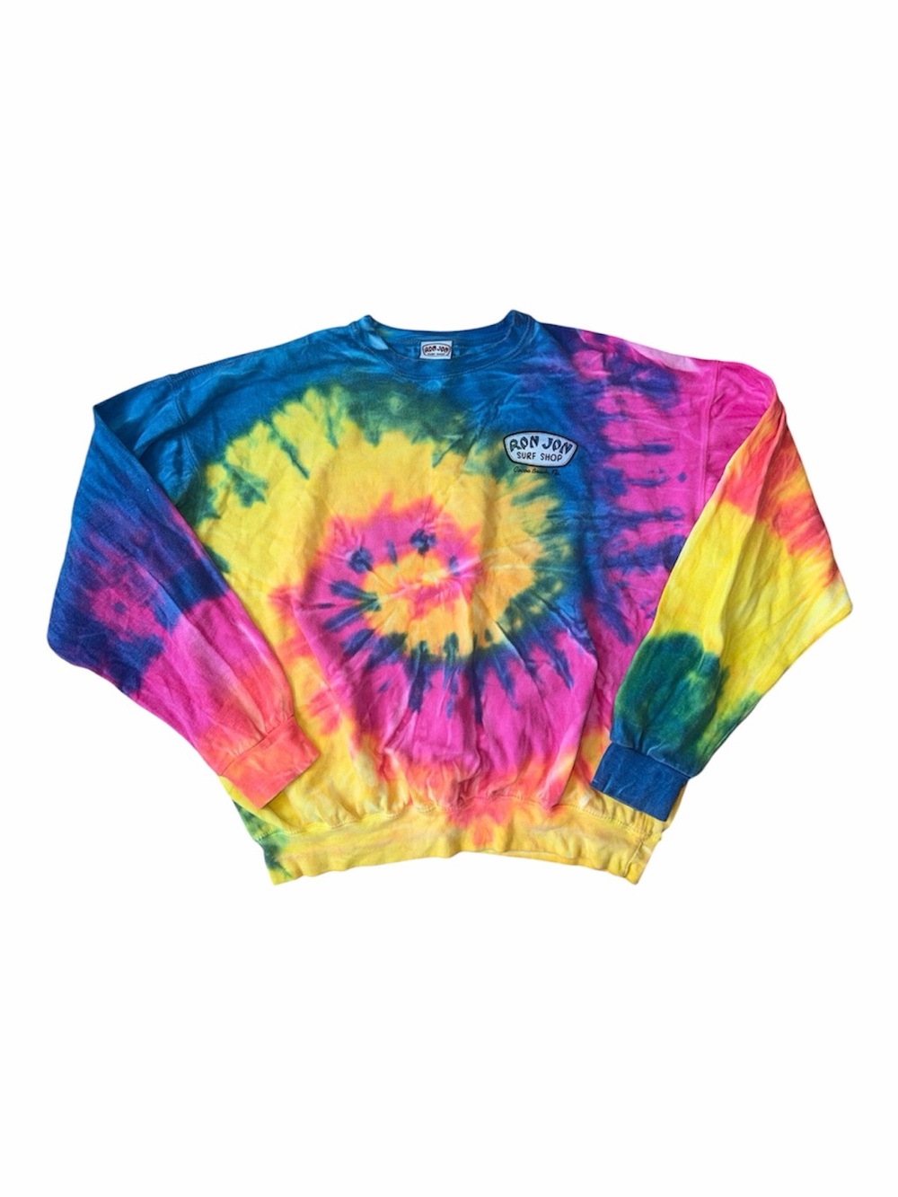 Ron Jon Tie-Dye Spiral Crewneck Sweatshirt - Yellow, Pink, Blue, Green